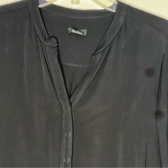 Theory Silk Splitneck Long Sleeve Blouse Black Size Medium - Picture 2 of 5